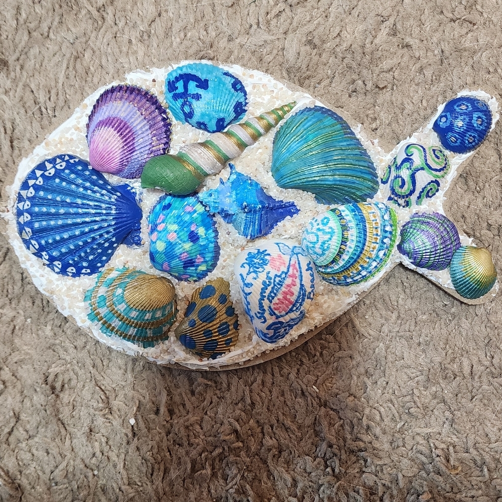 One-of-a-Kind Colorful Unique Hand-Painted Seashell Fish Decor